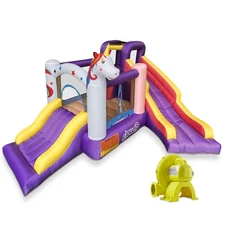 Unicorn Bounce House with Two Slides and Blower, Inflatable Bouncer for Kids