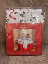 Christmas Holly Jacquard Decorator Table Cover Topper Set, 2 Piece Set, 70"