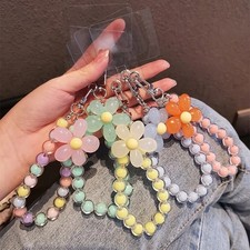 Colorful Flower Beaded Keychain Wrist Lanyard Phone Charm Key Ring