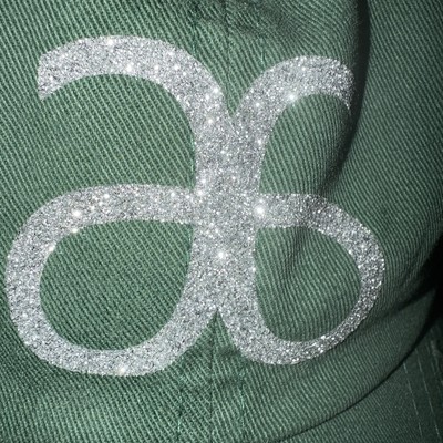 Arbonne Silver Sparkle Logo on Distressed Green Cotton Hat Cap Strap Buckle