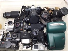 Mixed Lot Of UNTESTED Cameras/Lenses/Flashes/Kodak/Sony/Canon/Vivitar
