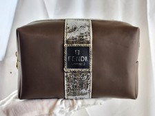 Authentic Fendi Clutch Fendi Makeup Cosmetic Pouch Bag Vintage Stripe Trim Zip