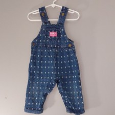 VTG OshKosh B'Gosh Blue jean overalls girls Romper bow floral 24 mos vest back