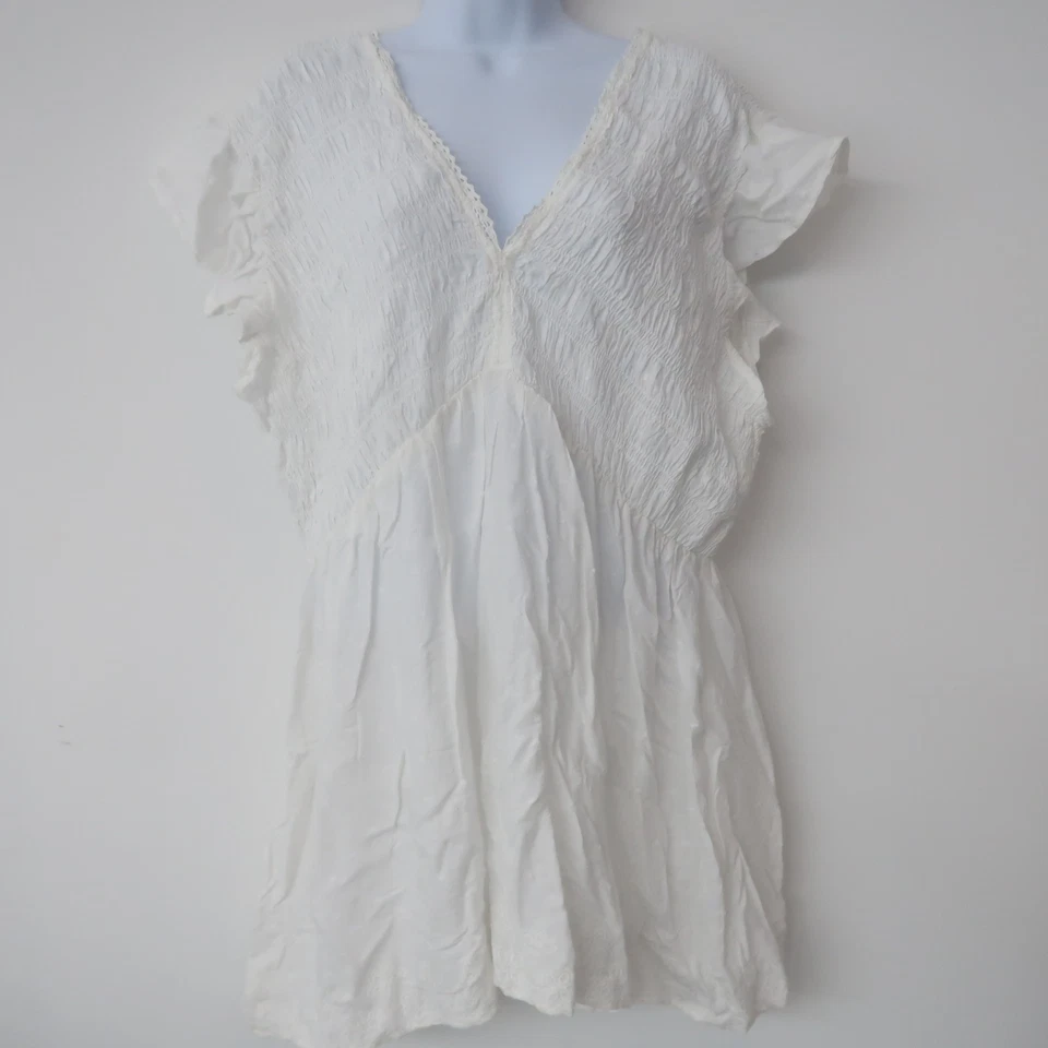 Blusa Angie Babydoll 2X Blanca Calada Fluida Boho Cuello en V Volantes Informal Top Foto 2 de 4