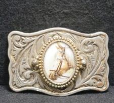 WG07144 AWESOME VINTAGE 1970s  HORSE HEAD  WESTERN ARTWORK MENS BELT BUCKLE
