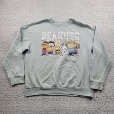 Peanuts Sweatshirt Mens Medium Green Crewneck Charlie Brown Snoopy