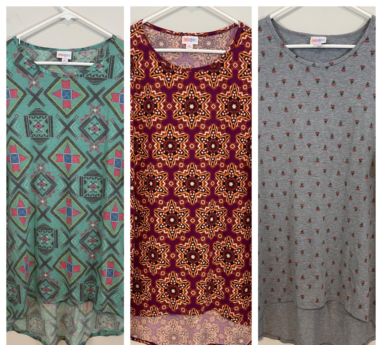 NEW LuLaRoe Irma tee shirts LOT of 3 sz medium women Short Sleeve aztec heart