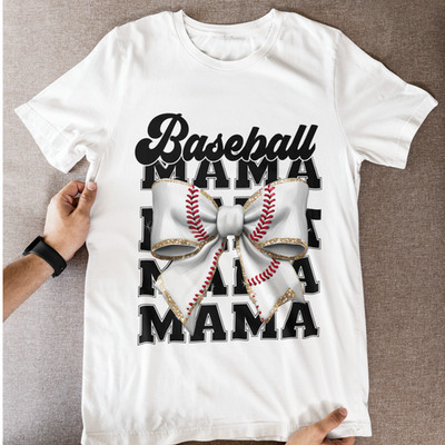 Baseball Mama Bow Shirt Game Day Sports Mom Graphic Tee Gift