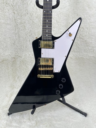 Guitarra eléctrica Black Explorer herrajes dorados 2H pastillas cuerpo caoba 6 cuerdas - Imagen 2 de 13
