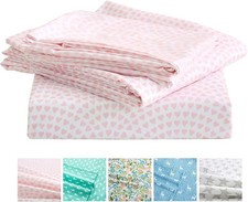 Kids Bed Sheets Full Pink Heart Printed Sheets for Girls, Soft Lightweight