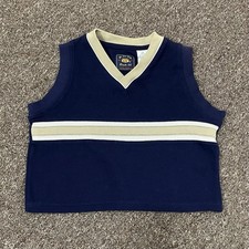 Vintage Route 66 Kids Sweater Vest Navy Beige Trim V-Neck Stripe Size XS 4/5