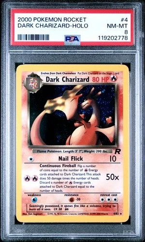 2000 Pokemon Dark Charizard Holo 4/82 Team Rocket Unlimited PSA 8 WOTC