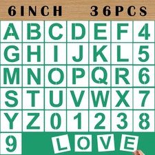 36 Pcs 6 Inch Reusable Large Alphabet Letter Number Stencils for Painting