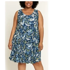 Catherines Blue Green Tropical Leaves Sleeveless Stretch Jersey Dress Size 5X