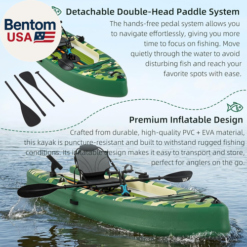 Inflatable Kayak with Pedal System, 12Ft Premium PVC Fishing Kayak, Portable & L - Picture 6 of 12
