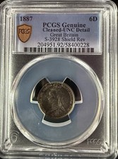 1887 Great Britain Silver 6 Pence S-3928 Shield Rev PCGS UNC Detail nicely toned