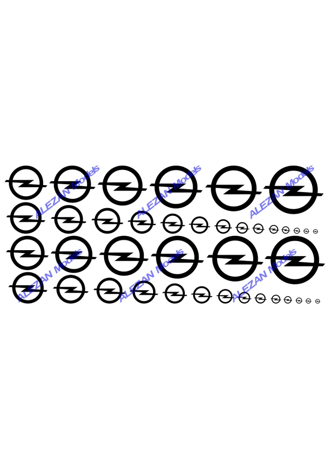 ALEZAN MODELS . DECALS . OPEL LOGO BLACK . 1/43 . 1/32 . 1/64 .