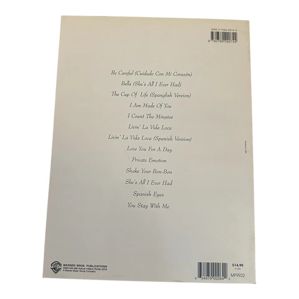 Vintage Ricky Martin Livin La Vida Loca Piano Vocal Chord Book 1999 NOS VTG - Image 2 of 4