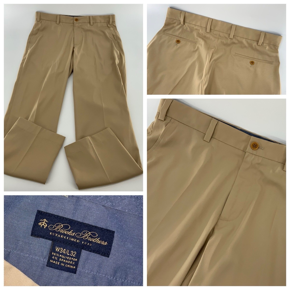 Brooks Brothers Dress Pants 34x30 Men Tan Polyester Spandex