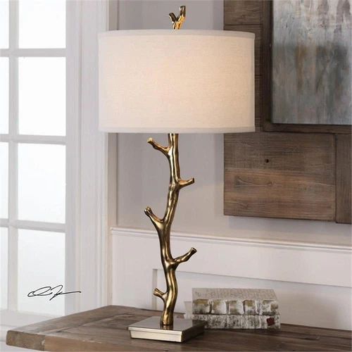 Uttermost Javor Steel Fabric Tree Branch Table Lamp in Antique Gold and Ivory - Picture 2 of 3