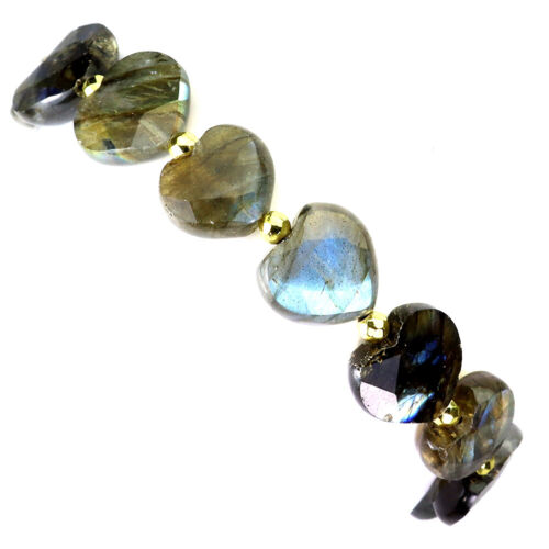 925 Sterling Silver Bracelet Heart Labradorite Handmade Gemstone Jewelry 7.5inch - Picture 2 of 14