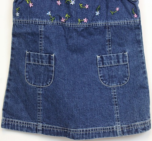 NEW 1990s Gap Kids Denim Jumper Dress Girls sz XXS Embroidered Flowers Floral - Picture 3 of 9