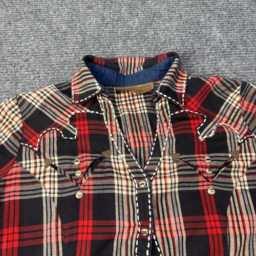 Double D Ranch Shirt Womens XL Red Plaid USA Embroidered Pearl Snap SEE NOTES - Picture 3 of 15