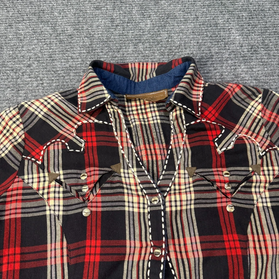 Camisa Doble D Rancho Mujer XL Roja Cuadros EE. UU. Bordada Perla A Presión VER NOTAS Foto 3 de 4
