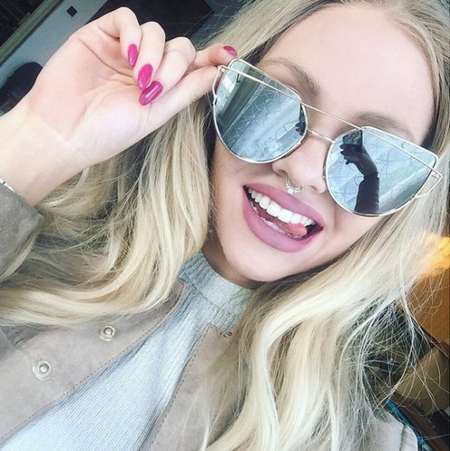 Large Oversized Cat Eye Sunglasses Metal Frame Flat Mirror Lens Women Fashion - 第 1/7 張圖片