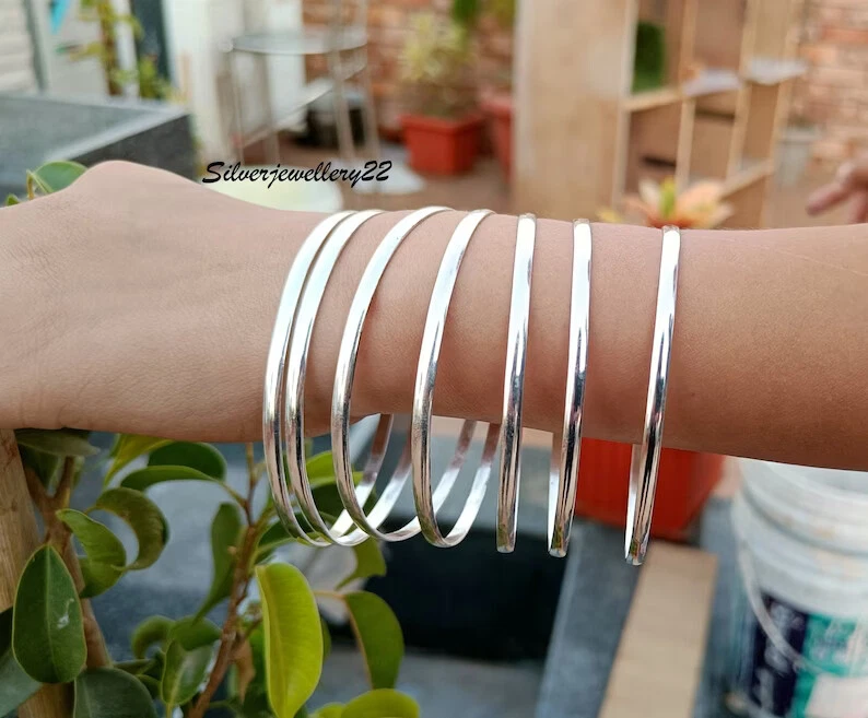 Plain silver bangles 7 set Silver Bangles bangles for women Handmade Bangles