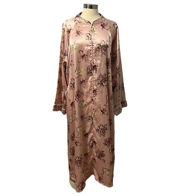 Christian Dior Vintage Robe Floral Lounge Dress Zip Long Sleeve L Pink