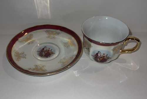 Hand painted vtg fine porcelain demitasse 7fl Oz espresso cup saucer, iridescent - Picture 4 of 19