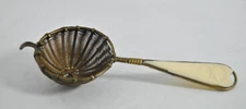 Vintage Tea Strainer Handwoven Brass White Handle Maple Leaf Design 6" by 2"