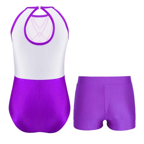 Kids Girls Suit Yoga Outfit Gymnastics Set Bodysuit Costumes Glittery Uniforms - Picture 21 of 51
