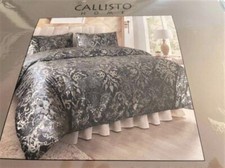 3-Pc Callisto Velvet Slate Blue Taupe Silver Metallic Queen Duvet Set VERY NICE