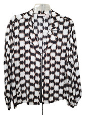 Chico's Rayon Ikat Print Button-Cuff Full Zip Lightweight Jacket Size 2 Large