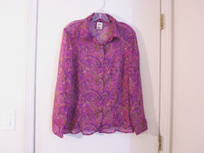 New FADED GLORY Multicolored Poly Sheer Paisley Glitter Long Sleeve Shirt Sz 16W
