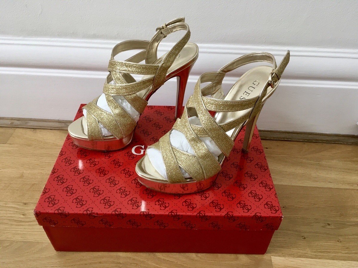 Guess Gold Women Platform Heels Shoes Sandals Size 4, EU 37