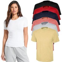 Womens Plain T Shirts Short Sleeve Ladies T-shirt Cotton Stretch Round Neck Tops