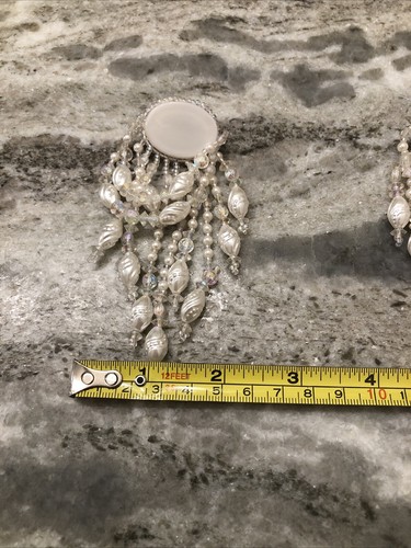 Oval Plastic Earrings with Dangling White And Clear AB Beads Post Back - Picture 7 of 8