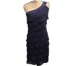 S.L. Fashions Womens Blue / Purple Embellished Tiered Cocktail Dress Size 6
