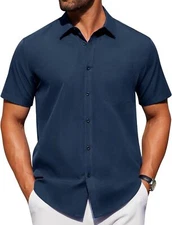 Mens Short Sleeve Wrinkle Free Solid Casual Button Down Dress Shirt Summer