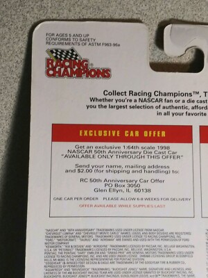 50th Anniversary NASCAR 00 Aqua Fresh From Racing Champions 1:144