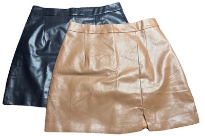 Pink Lily Diva Moment Vegan Faux Leather Mini Skirts Pair SZ M Black Brown NWOT