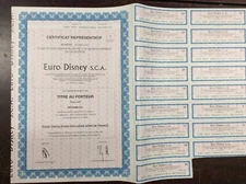 Euro Disney  Bond Certificate   1983  With 17 Coupons  Still Attached