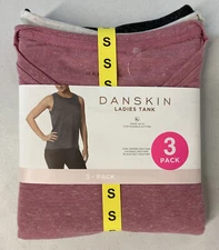 3 pack DANSKIN Ladies' High Low Tank Top PINK OATMEAL BLACK Crew SMALL Active