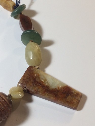 Jade Serpentine Agate Knotted Chunky Necklace 16” Boho Earthy Browns Greens NEW - Picture 5 of 6