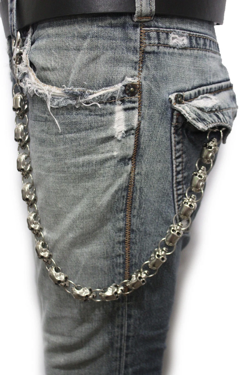 Men Silver Metal Wallet Chains Links KeyChain Jeans Biker Big Skulls  Skeletons