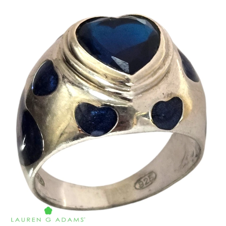 Anillos LGA Lauren G Adams plata esterlina esmalte y cristal corazón zafiro talla 9 Foto 2 de 4