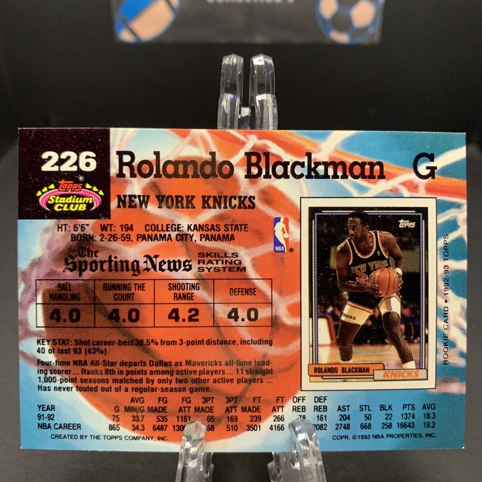 1992-93 Topps Stadium Club Rolando Blackman #226 New York Knicks - Image 2 of 2